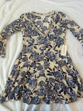 Shyanne Cream Dress with Blue Floral Print